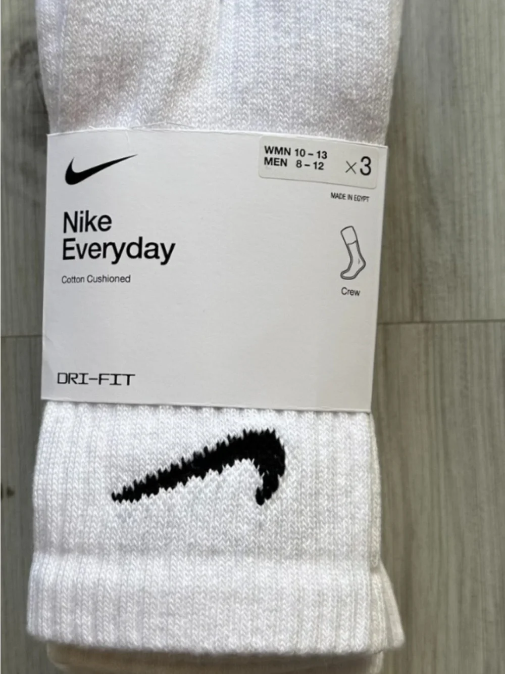 #3252**Nike White Crew Socks with Black Swoosh - Triple Pack